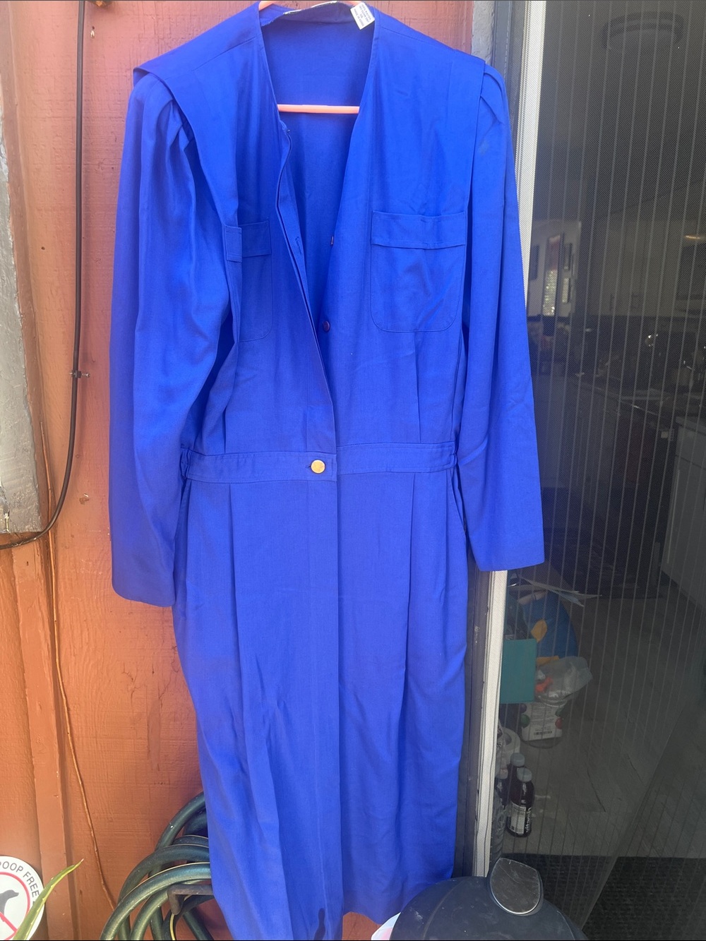 Albert Nipon Cobalt Blue Long Sleeve Midi Dress with Gold Accent